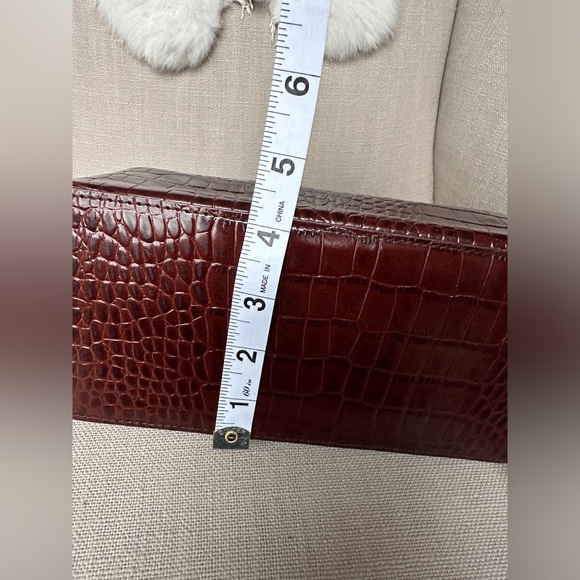 VTG 90s Y2K Ralph Lauren Cognac Crock Embossed Leather Baguette Purse Shoulder - Picture 13 of 16